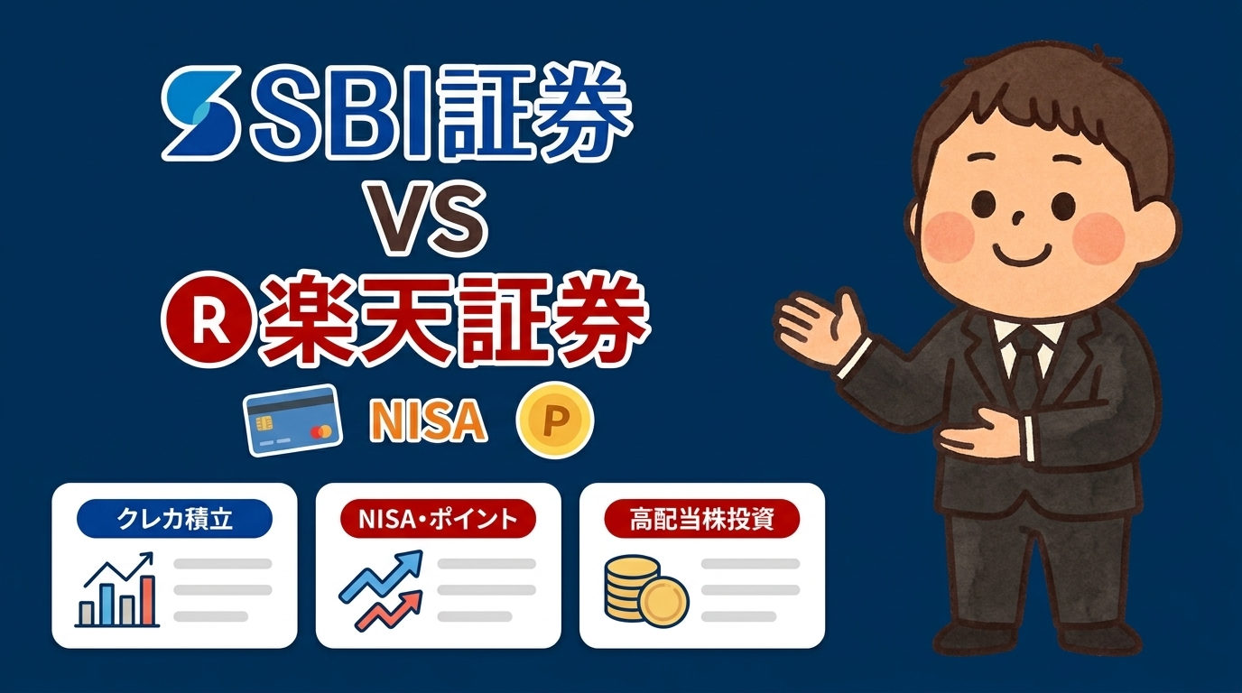 SBI証券と楽天証券を比較するいちのキャラクター